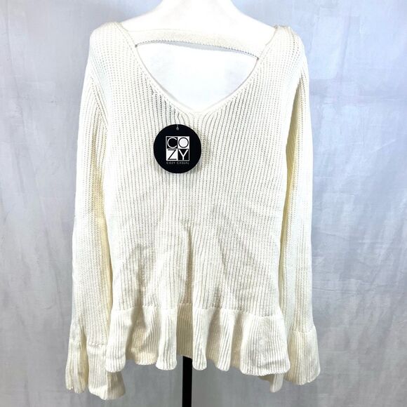 Cozy Casual off white V-neck bar back knit sweater size 1X/2X NWT - Picture 2 of 5